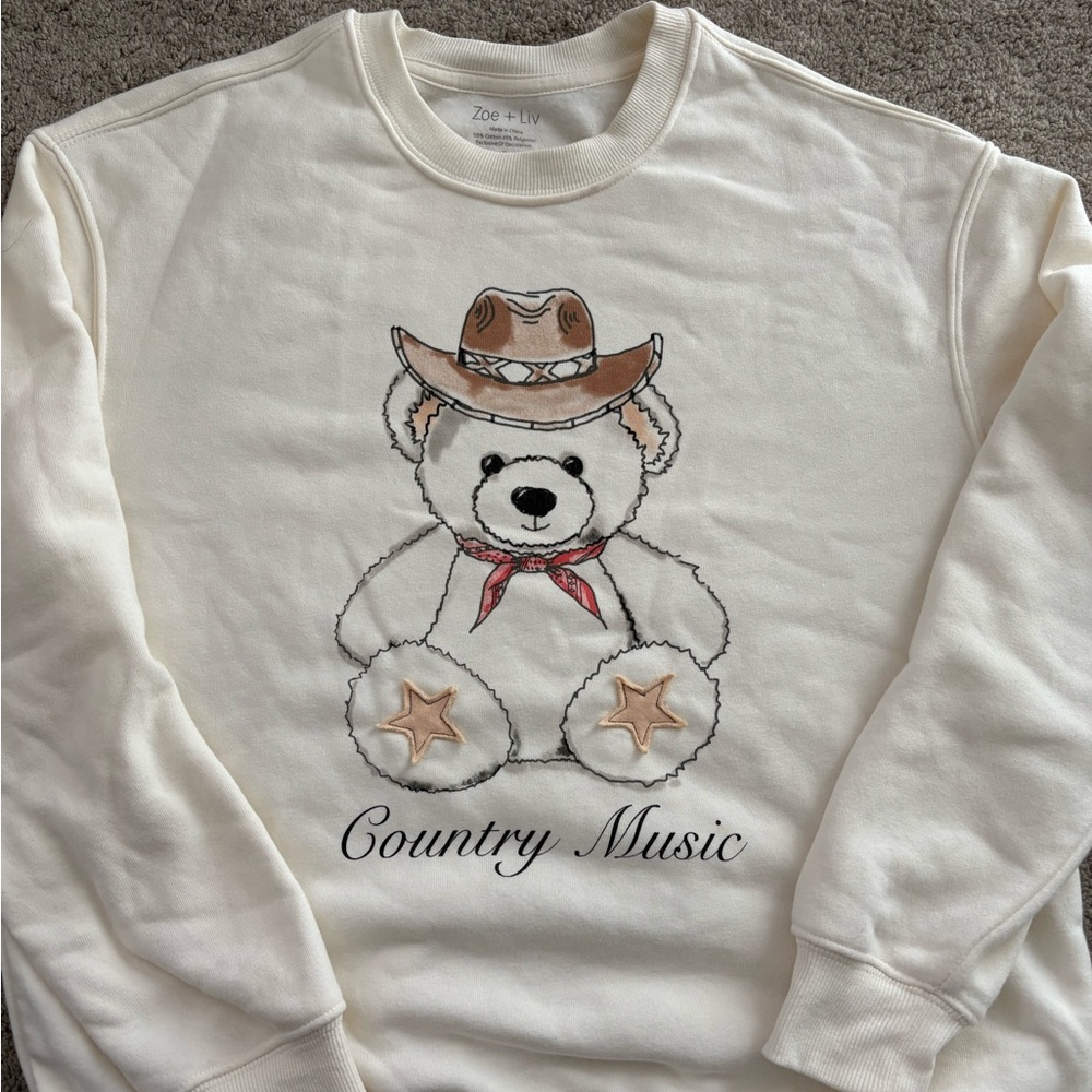 Zoe + Liv size small Cream Teddy Bear Sweatshirt